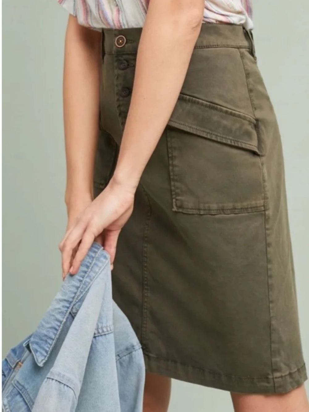 Anthro Pilcro Khaki Green Chino Skirt Sz 10